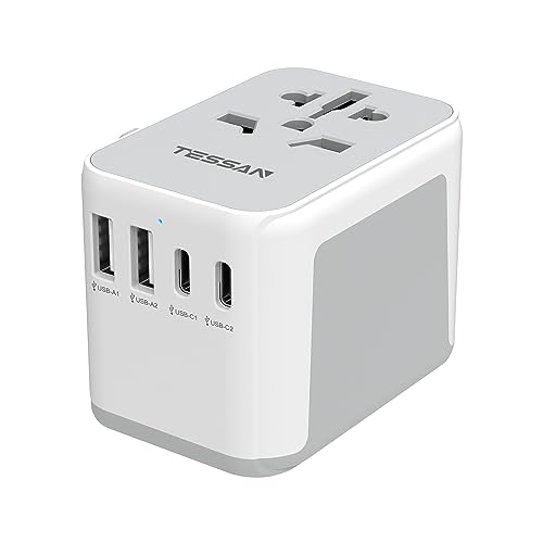 TESSAN Universal Travel Adapter, International Plug Adaptor with 2 USB C Wall Charger 2 USB A Ports, All-in-one Worldwide Power Outlet for US to European EU UK AUS (Type C/G/A/I)