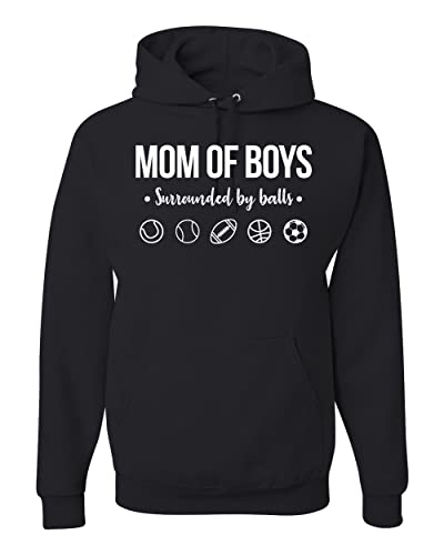 Wild Bobby Mom of Boys Surrounded by Balls Out-Numbered Wife Gift Sports Unisex Graphic Hoodie Sweatshirt, Black, Large