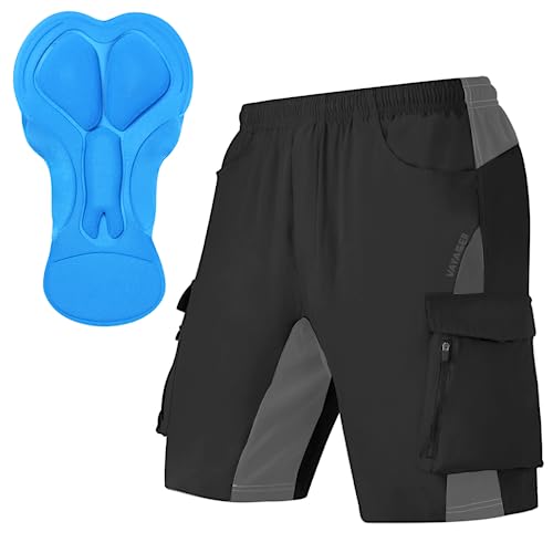 Men's Mountain Bike Shorts 3D Padded Bicycle MTB Shorts Loose-fit Lightweight MTB Cycling Shorts (Black-L)