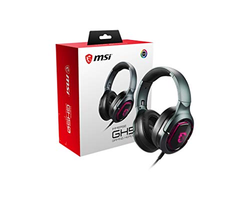 MSI IMMERSE GH50 Gaming Headset - 7.1 Virtual Surround Sound, Vibration Feedback, 40mm Neodymium Drivers, Laptop, RGB Lighting, Detachable Mic, Inline Controls, USB 2.0 Connector - Wired