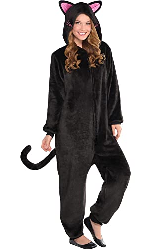 amscan Zipster Black Cat Onesie Costume, Women, Small/Medium, With Hood