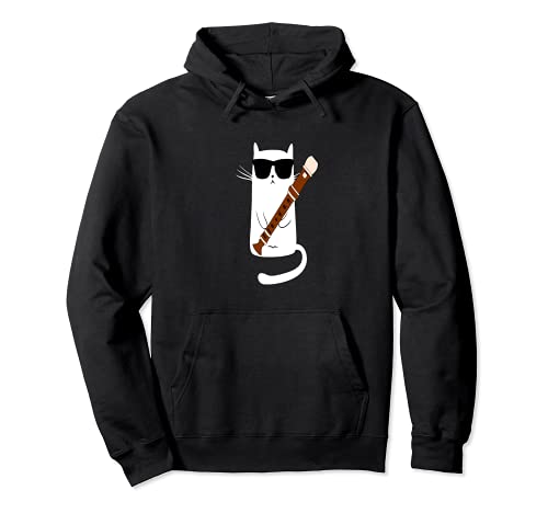 Funny Cat Wearing Sunglasses Playing Recorder Pullover Hoodie
