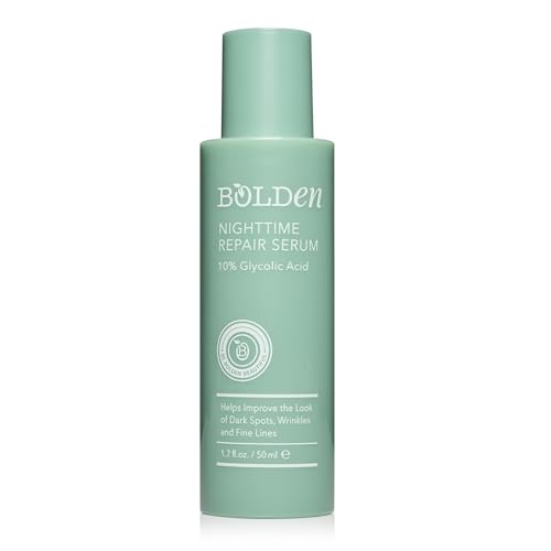 Bolden Nighttime Repair Serum | 10% Glycolic Acid Facial Serum | Fades Dark Spots and Discoloration | Ideal for Acne Prone and Melanin Rich Skin | 1.7 Fl Oz
