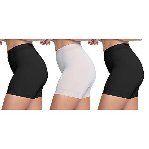 Skinnygirl Women's Mid Length Slip Shorts, Multipack (Black/Ondine Blush/Black, Medium)