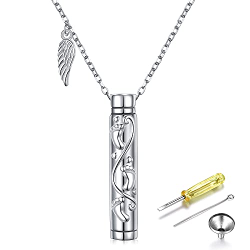 Cremation Jewelry Urn Necklace for Ashes S925 Sterling Silver Human Ashes Holder Teardrop Crystal Pendant Necklace for Women Keepsake Memorial Jewelry Gifts (footprint)