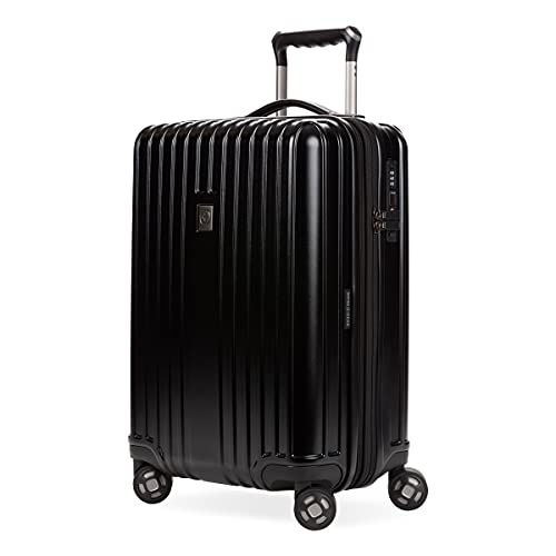 SwissGear 7910 Hardside Expandable Luggage with Spinner Wheels, TSA Lock and USB, Black, Carry-On 20-Inch