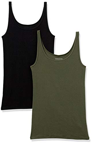 Amazon Essentials Women's Slim-Fit Thin Strap Tank, Pack of 2, Dark Olive/Black, X-Large
