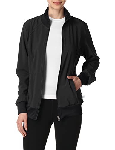 Infinity Cherokee Zip Front Scrub Nurse Jackets for Women, 4-Way Stretch Fabric 2391A, M, Black