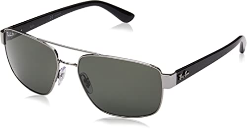 Ray-Ban RB3663 Metal Rectangular Sunglasses, Gunmetal/Polarized G-15 Green, 60 mm