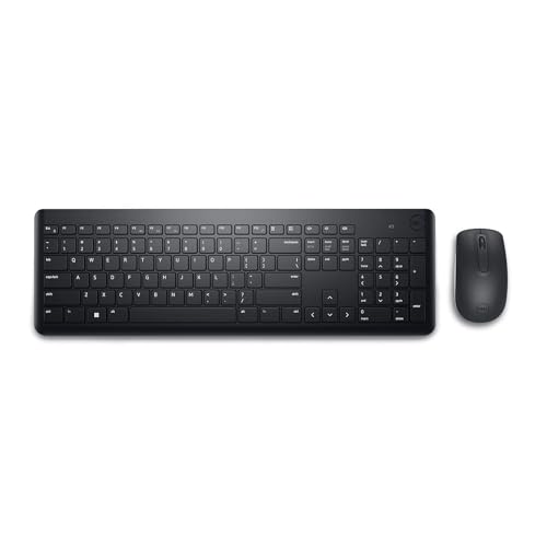 Dell Wireless Keyboard and Mouse - KM3322W, Wireless - 2.4GHz, Optical LED Sensor, Mechanical Scroll, Anti-Fade Plunger Keys, 6 Multimedia Keys, Tilt Leg - Black