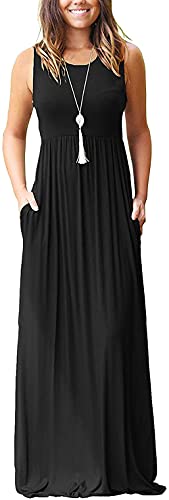 AUSELILY Women Solid Plains Summer Floral Casual Maxi Maternity Prom Formal Plus Size Dresses for Women Solid Plain XL Black