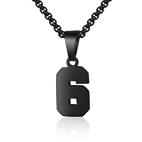 Number Necklace for Boy Black Athletes Number Stainless Steel Chain 00-99 Number Charm Pendant Personalized Sports Jewelry for Men Basketball Baseball Football(6)