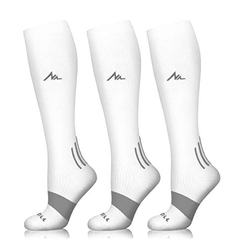 NEWZILL Compression Socks U.S Olympic Fencer Recommend for Men & Women 20mmHg ([3-Pairs] White, XXL)