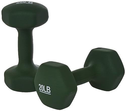 Amazon Basics Neoprene Coated Dumbbell Hand Weight Set, 20-Pound, Set of 2, Dark Green, 40 lb