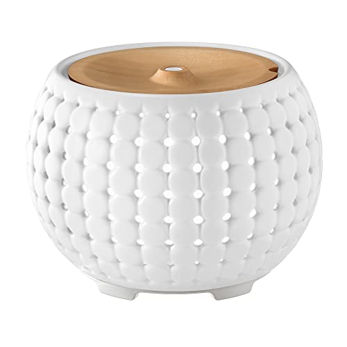 Ellia,Gather UltrasonicAroma Diffuser,White,Ceramic & Wood,200mL Humidifier with Color-Changing Light & Mood Sounds,10 Hours Continuous Runtime 20 Hours Intermittent Runtime Essential Oil not included