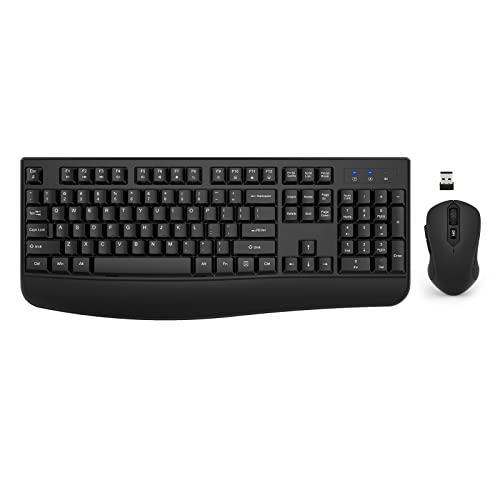 Wireless Keyboard and Mouse Combo, EDJO 2.4G Full-Sized Ergonomic Computer Keyboard with Wrist Rest and 3 Level DPI Adjustable Wireless Mouse for Windows, Mac OS Desktop/Laptop/PC
