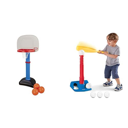 Little Tikes T-Ball Set, Red, 5 Ball Amazon Exclusive with Little Tikes Easy Score Basketball Set - 3 Ball Bundle