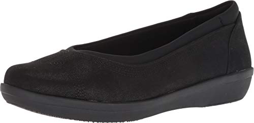 Clarks Women's Ayla Low Ballet Flat, Black Synthetic Nubuck, 7.5 M US