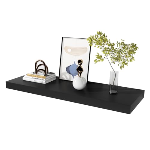 WELLAND 12' Deep Floating Wall Shelf, Black Floating Shelf Display Floating Shelf, 35.43' L x 11.81' D x 2' T, Deeper Than Others, Black