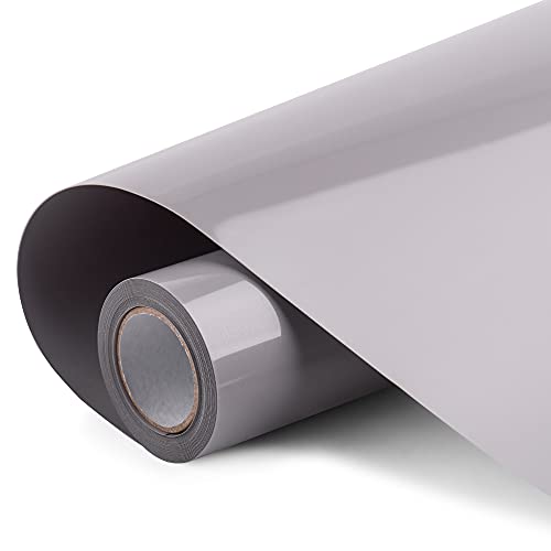 HTV Vinyl Rolls - 12 Inch × 10 Feet PU Heat Transfer Vinyl, Easy to Cut & Weed, Iron on Vinyl for DIY T-Shirts, Bags and Other Textiles(Grey)