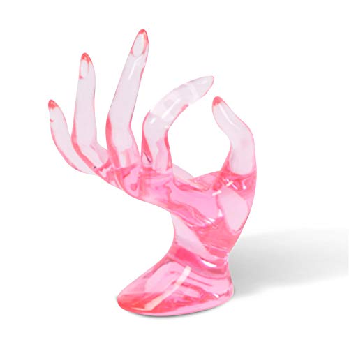 DI QIU REN Hand Form Ring Holder Jewelry Display Holder, Pink Room Decor Aesthetic Bracelet Ring Watch Stand Support Holder Preppy Jewelry Holder for Y2k Room Decor (PINK)