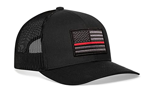 HAKA Thin Red Line American Flag Trucker Hat for Men & Women, Mesh Outdoor Hat, Adjustable Snapback Baseball Cap, Golf Hat