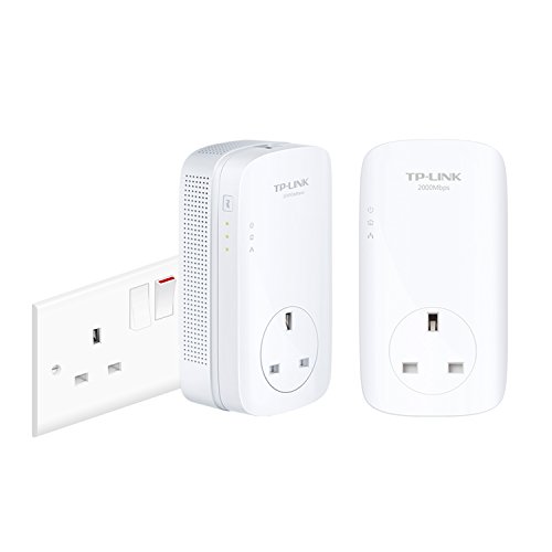 TP-LINK (TL-PA9020P KIT) AV2000 GB Powerline Adapter Kit, AC Pass Through, 2 Ports
