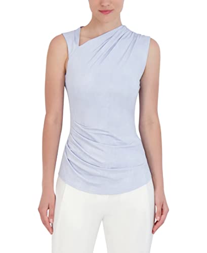 BCBGMAXAZRIA Women's Asymmetrical Neck Sleevless Knit Top, Blue
