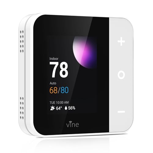 vine Thermostat for Home with Touchscreen Color Display, WiFi Smart Thermostat Compatible with Alexa and Google Assistant, 7day/8period Programmable, Energy Saving, C-Wire Required, Screen Size 2.8'