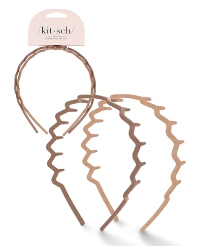 Kitsch Zig Zag Headbands - Recycled Plastic Hair Band for Men & Women | Classic 90s Headband & Hairband | Mens Headband | Wavy Headband with Teeth | Hair Headbands for Women, 2pc (Neutral)