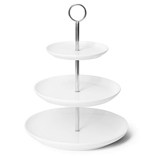 Sweese 735.101 3 Tier Cupcake Stand- White Porcelain Cake Stand- Dessert Stand, Tiered Serving Trays for Parties
