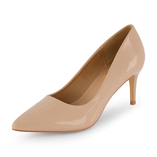 CUSHIONAIRE Women's Preston Dress Pump +Memory Foam, Wide Widths Available, Nude Patent 8.5