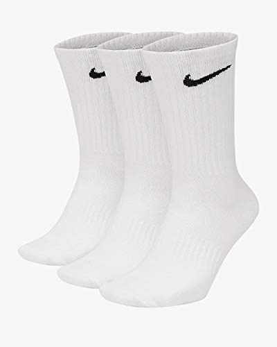 Nike Everyday Cushion Crew Training Socks, Unisex Socks with Sweat-Wicking Technology and Impact Cushioning (3 Pair), White/Black, Large