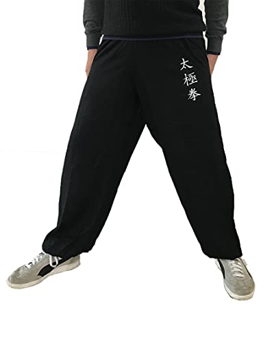 Kung Fu Pants Tai Chi and Wing Chun Bottoms Style for Women and Men Martial Arts Trousers Light and Smooth (TC Black Size XL)
