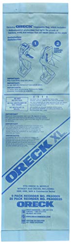 Oreck Commercial PK80009 Disposable Vacuum Bags XL Standard Filtration 9/Pack (FITS ORECK XL MODELS Without Bag DOCKS, INCLUDING 2000, 8000, 9000, and Commercial Series)