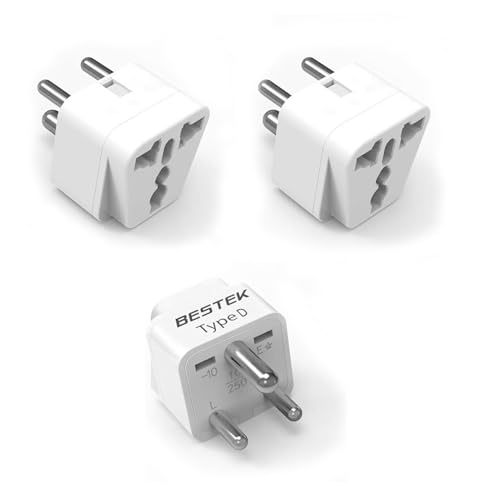 BESTEK India, Nepal, Bangladesh Travel Adapter Plug, Grounded Travel Adapter for Indian Plug, Perfect for Phones, Laptop Chargers, 3 Pack