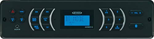 Jensen AWM914 Mobile Audio System, 4 x 6 Watts per Channel Output, Backlit Controls and Display, Electronic AM/FM Tuner (US Only), Time/Alarm Clock, Front Aux Audio Input, 4 Speaker Output (Renewed)