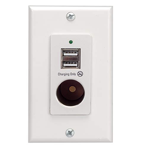 Magnadyne WCP-12V-W | White Wall Mount 2 USB Charging Ports and 12V Power Outlet with Wall Plate