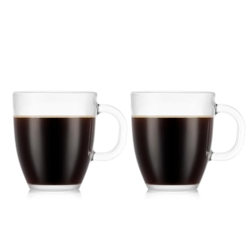 Bodum Bistro Coffee Mug Single-Wall Glasses, 12 Ounce, 2 Count (Pack of 1), Clear