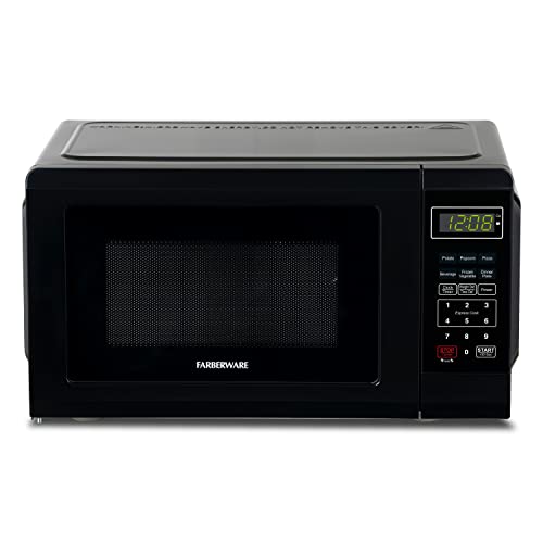 Farberware Countertop Microwave 700 Watts, 0.7 cu ft - Microwave Oven With LED Lighting and Child Lock - Perfect for Apartments and Dorms - Easy Clean Grey Interior, Retro Black
