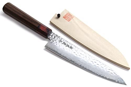 Yoshihiro VG-10 46 Layers Hammered Damascus Gyuto Japanese Chefs Knife (Octagonal Shitan Rosewood Handle) (8.25' (210mm))