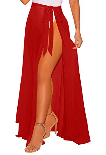 Indian Trendy Women's Swimsuit Cover Up Summer Beach Wrap Skirt Swimwear Bikini Cover-ups (Small-Medium, Red)