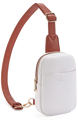 Telena Small Sling Bag for Women Leather Crossbody Fanny Packs Chest Bag for Women Beige Brown