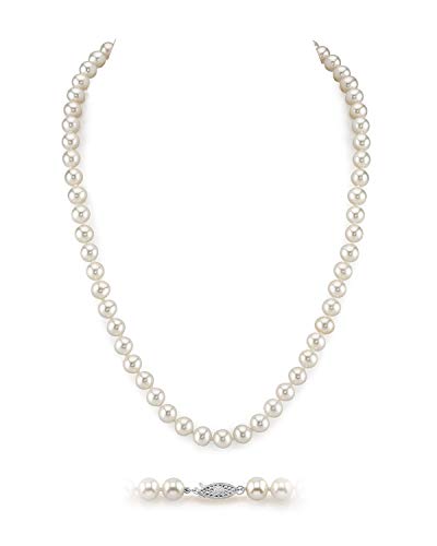 The Pearl Source Real Pearl Necklace for Women with AAA+ Quality Round White Freshwater Genuine Cultured Pearls | 20-inch Pearl Strand with 14K Gold Plated Sterling Silver Clasp