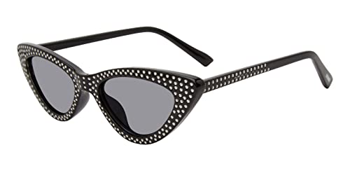 Steve Madden Women's Female Sunglasses Style Lopez Cat Eye, Black/Silver/Solid Smoke, 51mm, 18mm
