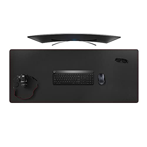 ZORESYN 4XL Oversized Large Mouse Pads (55' x 24') - PU Leather Extended Large Gaming Mousepad Desk Mat - Nonslip Base and Waterproof Desktop Keyboard Extended Mouse Mat (Black, 4XL - Oversized)