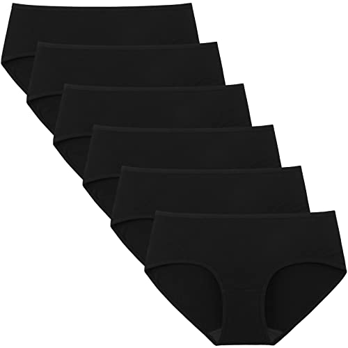 INNERSY Womens Underwear Cotton Hipster Panties Regular & Plus Size 6-Pack(Large,Black)