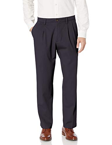 Dockers Men's Classic Fit Easy Khaki Pants-Pleated (Standard and Big & Tall), Navy, 34W x 32L