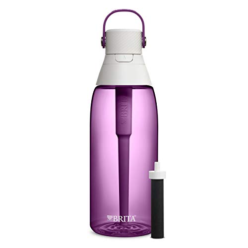 Brita Hard-Sided Plastic Premium Filtering Water Bottle, BPA-Free, Reusable, Replaces 300 Plastic Water Bottles, Filter Lasts 2 Months or 40 Gallons, Includes 1 Filter, Orchid - 36 oz.