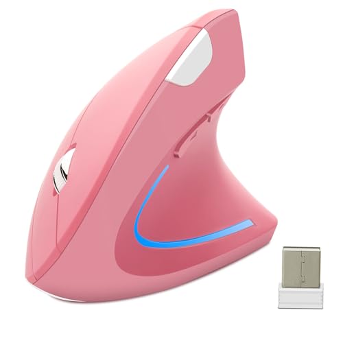 OTYSRH Vertical Mouse Pink Wireless Ergonomic Mouse Ergo Optical 2.4G Cordless Mouse Portable Lightweight Mice with 6 Buttons 3 Adjustable DPI 800/1200/1600 for PC Laptop Desktop Mac